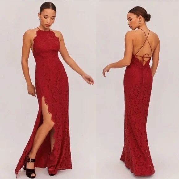 Fame and Partners | Dresses | Fame Partners Lace Dress Halter Maxi Gown |  Poshmark